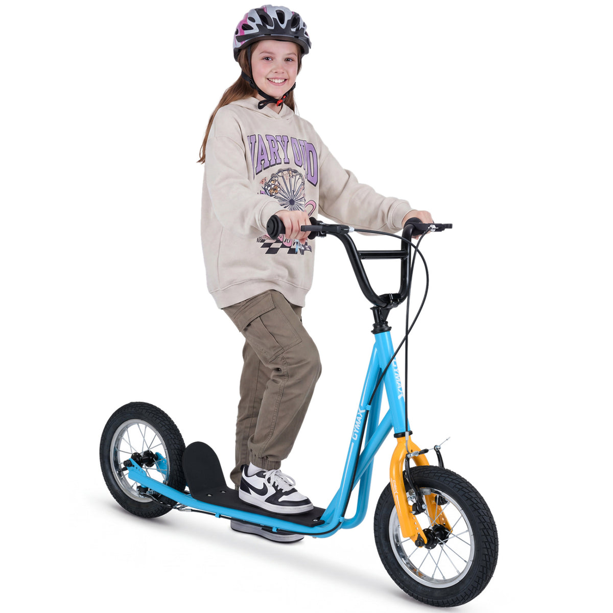Height Adjustable Kid Kick Scooter with 12 Inch Air Filled Wheel-Blue