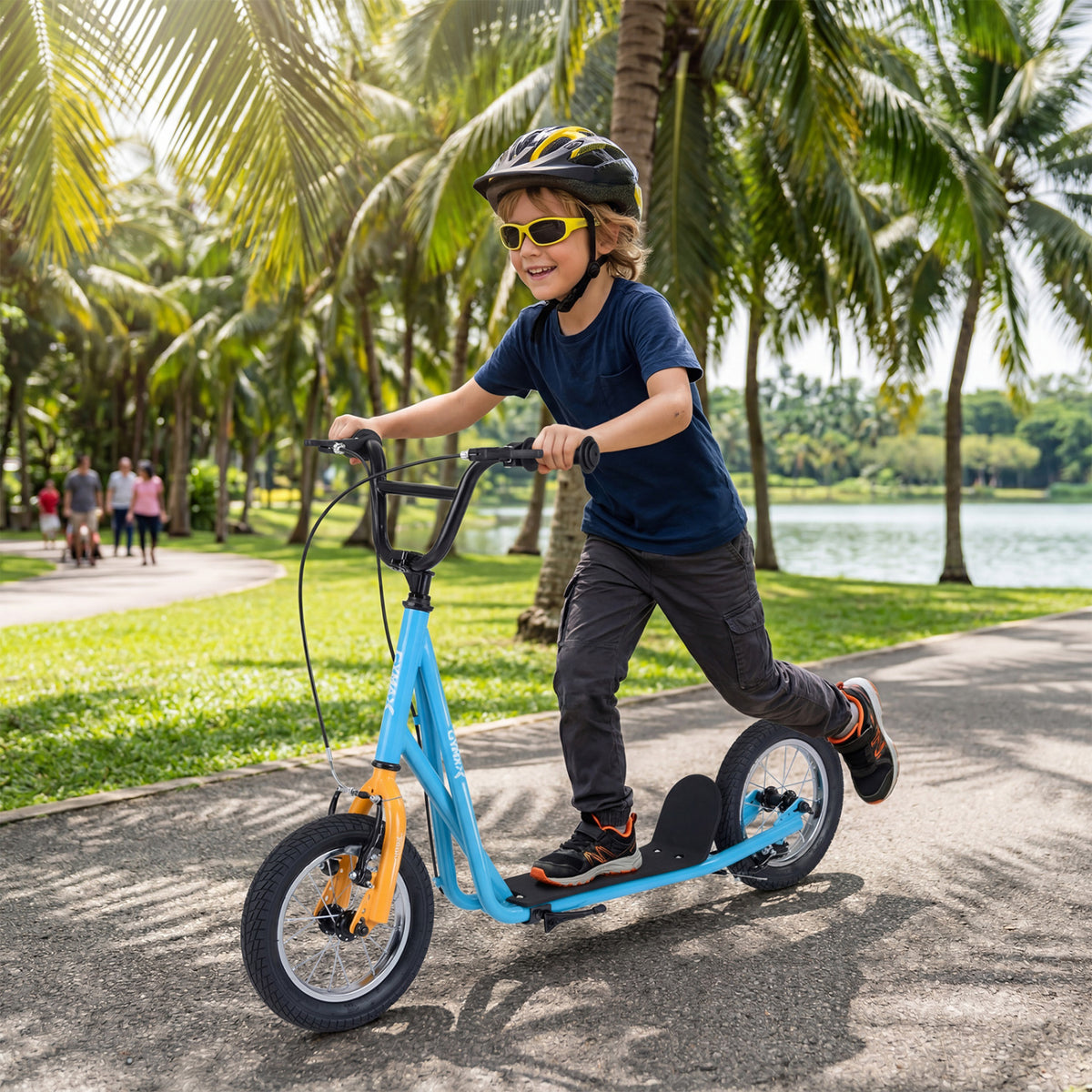 Height Adjustable Kid Kick Scooter with 12 Inch Air Filled Wheel-Blue