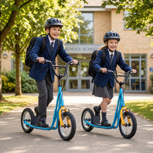 Height Adjustable Kid Kick Scooter with 12 Inch Air Filled Wheel-Blue