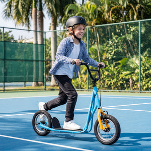 Height Adjustable Kid Kick Scooter with 12 Inch Air Filled Wheel-Blue