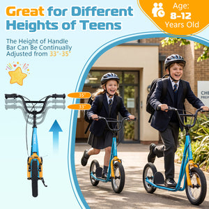 Height Adjustable Kid Kick Scooter with 12 Inch Air Filled Wheel-Blue