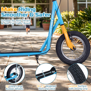 Height Adjustable Kid Kick Scooter with 12 Inch Air Filled Wheel-Blue