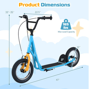 Height Adjustable Kid Kick Scooter with 12 Inch Air Filled Wheel-Blue