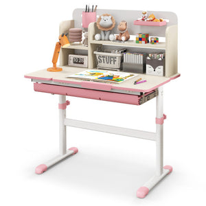 Height Adjustable Kids Study Desk with Tilt Desktop for 3-12 Years Old-Pink