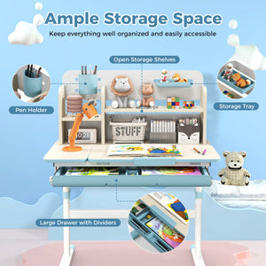 Height Adjustable Kids Study Desk with Tilt Desktop for 3-12 Years Old-Blue