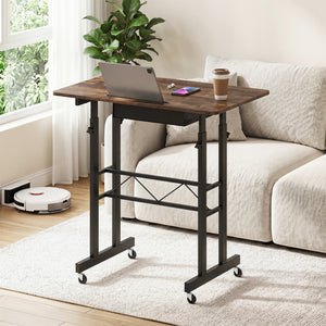 Height Adjustable Laptop Desk with Fabric Drawer Tablet Holder and Lockable Wheels-Rustic Brown
