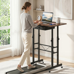 Height Adjustable Laptop Desk with Fabric Drawer Tablet Holder and Lockable Wheels-Rustic Brown