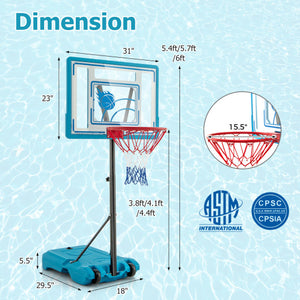 3.8-4.4 Feet Height Adjustable Pool Basketball Hoop for Kids Teens and Adults-Blue