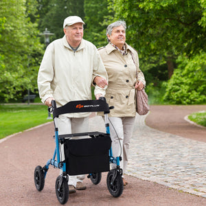Height Adjustable Rollator Walker Foldable Rolling Walker with Seat for Seniors-Blue
