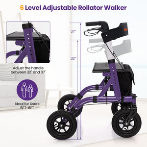 Height Adjustable Rollator Walker Foldable Rolling Walker with Seat for Seniors-Purple