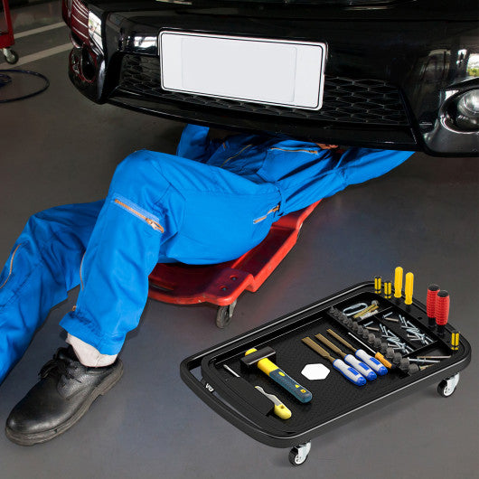 2-in-1 Rolling Tool Tray Height Adjustable Work Table with Detachable Part Tray-Black