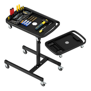 2-in-1 Rolling Tool Tray Height Adjustable Work Table with Detachable Part Tray-Black