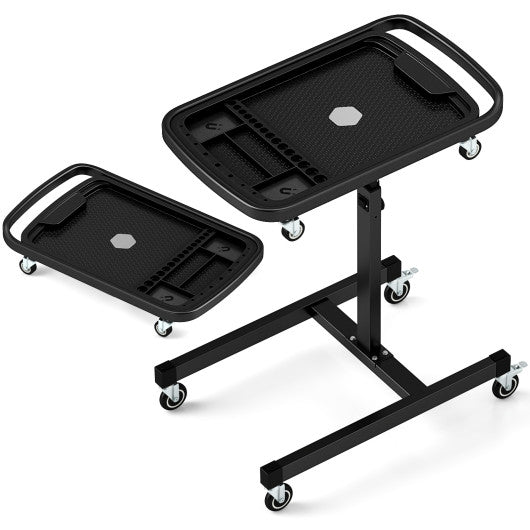 2-in-1 Rolling Tool Tray Height Adjustable Work Table with Detachable Part Tray-Black