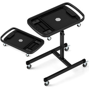 2-in-1 Rolling Tool Tray Height Adjustable Work Table with Detachable Part Tray-Black