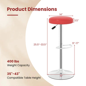 Height-adjustable Bar Stool with 360Â° Swivel for Kitchen & Dining-Red