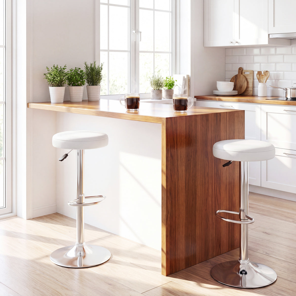Height-adjustable Bar Stool with 360Â° Swivel for Kitchen & Dining-White