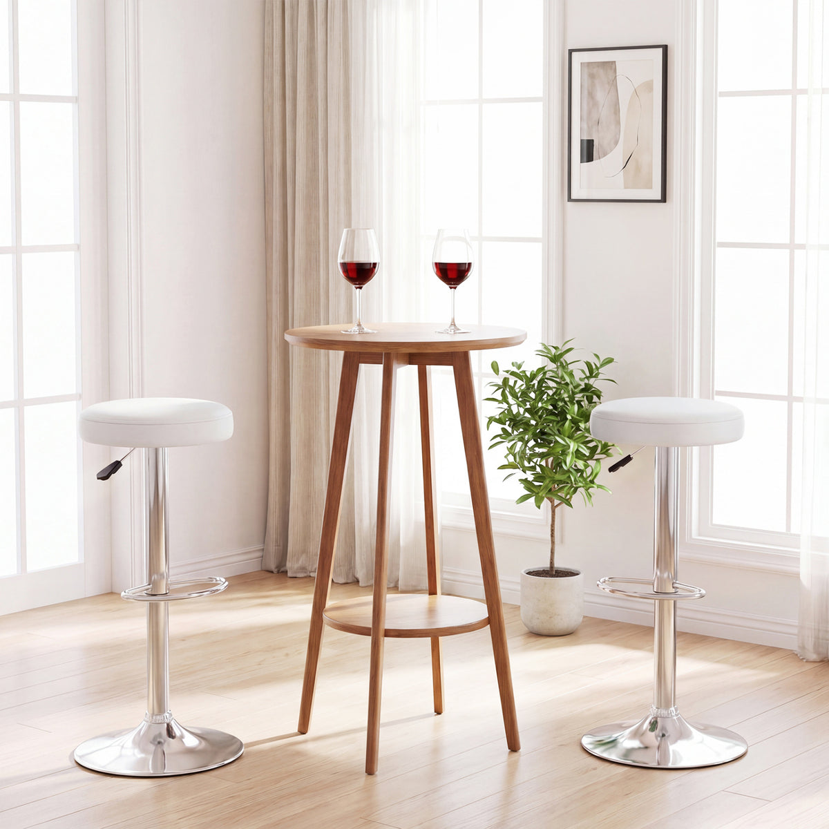 Height-adjustable Bar Stool with 360Â° Swivel for Kitchen & Dining-White