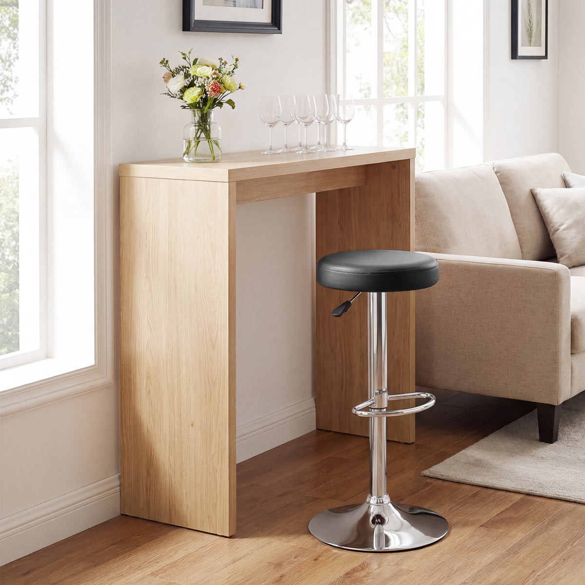 Height-adjustable Bar Stool with 360Â° Swivel for Kitchen & Dining-Black