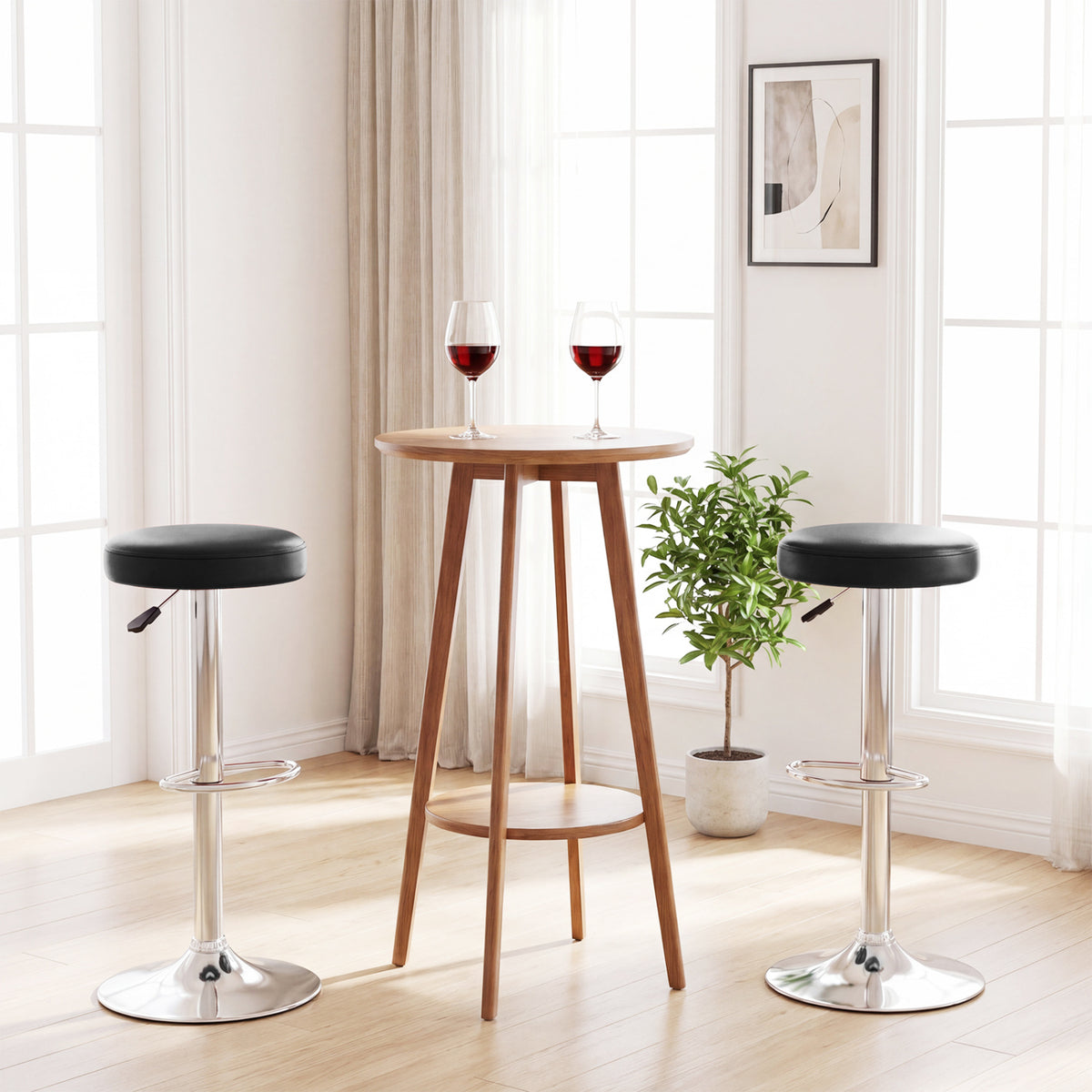 Height-adjustable Bar Stool with 360Â° Swivel for Kitchen & Dining-Black