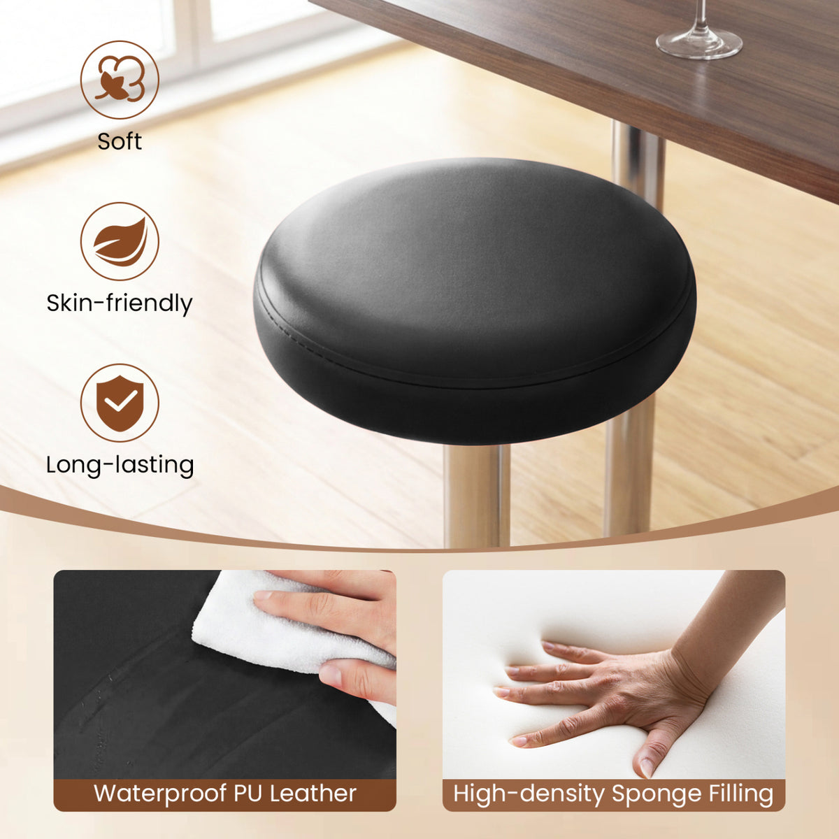 Height-adjustable Bar Stool with 360Â° Swivel for Kitchen & Dining-Black