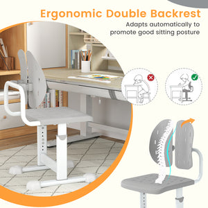 Height-adjustable Kid's Study Chair with Double Back Support and Breathable Seat for 3+ Years Old-Gray