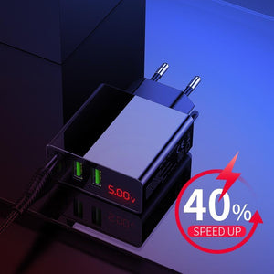 3 Port USB Phone Charger LED Display EU Plug Total Max 3A Smart Fast Charger Mobile Wall Charger For Smartphones