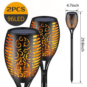 33/96 LED Solar Stainless Steel Torch Lamp For Yard Garden Pathway Doorway Courtyard