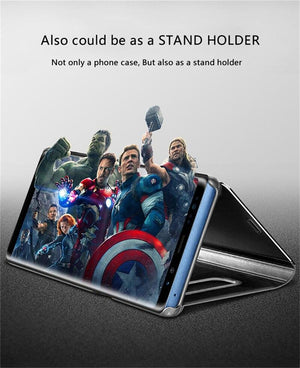 Smart Flip Phone Case For iPhone X XR XS 5 5S SE 7 8 6 6S Plus 11 12 13 Mini Pro Max 2020 Mirror Window Standing Holder Cover  Mirror Screen Smart Plating Case 360 Full Body Ultra Thin Intelligent Protective Case