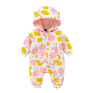 Baby Rompers Long Sleeve Zip Hooded Jumpsuits Playsuits for Toddler Boy/Girl For Autumn and Winter Season