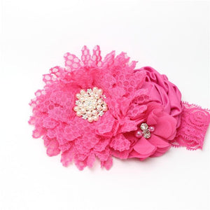 Luxury Modern Handmade Flower Headband Newborn Infant Pearl Flowers With Lace wide Headbands Bebes Hair Accessories Bow