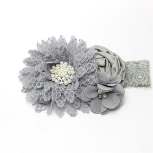 Luxury Modern Handmade Flower Headband Newborn Infant Pearl Flowers With Lace wide Headbands Bebes Hair Accessories Bow