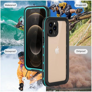 Waterproof For iPhone 14 13 12 11 Pro Max Case Red Clear Cover Diving Underwater Swim Outdoor Sports Built-in Screen Protector Full Body Heavy Duty Protective Cover for iPhone