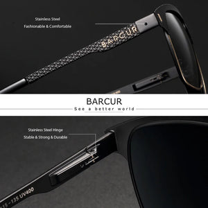BARCUR Polarized Men’s Sunglasses – Fashionable Square Stainless Steel Frame UV400 Protection Anti-Reflective Outdoor Sports & Driving Eyewear – Original Design Casual Style with Premium Polycarbonate Lenses