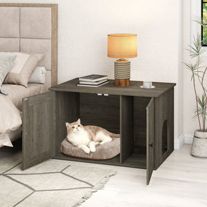 Hidden Cat Litter Box Enclosure Furniture with Divider-Oak