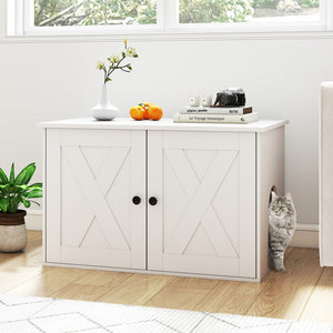 Hidden Cat Litter Box Enclosure Furniture with Divider-White