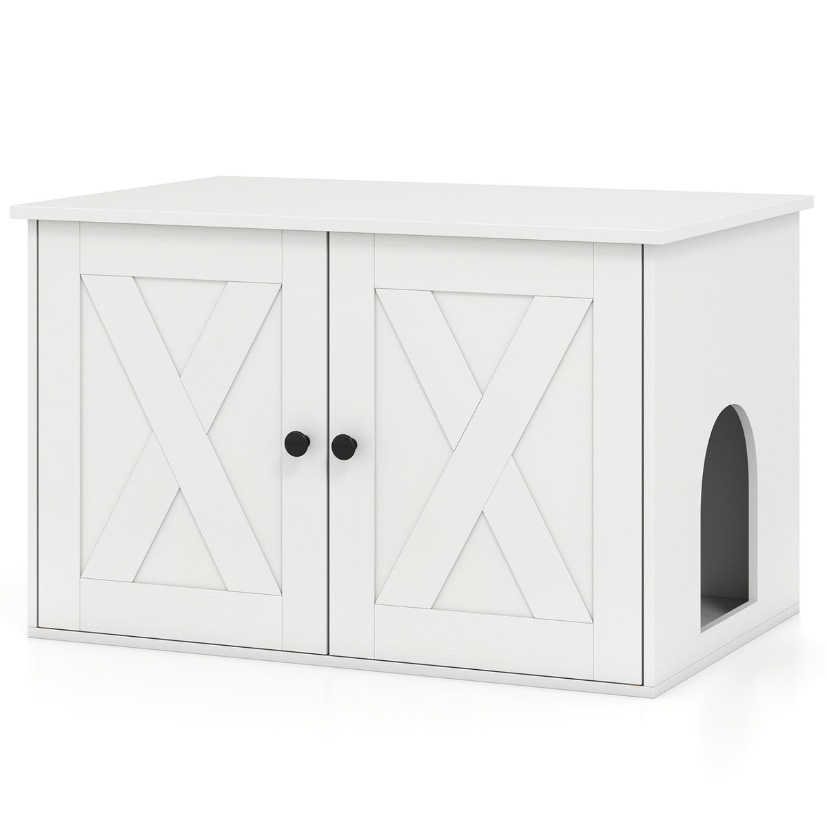 Hidden Cat Litter Box Enclosure Furniture with Divider-White