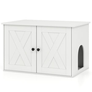 Hidden Cat Litter Box Enclosure Furniture with Divider-White
