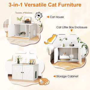 Hidden Cat Litter Box Enclosure Furniture with Divider-White