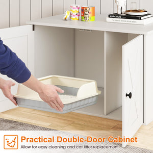Hidden Cat Litter Box Enclosure Furniture with Divider-White