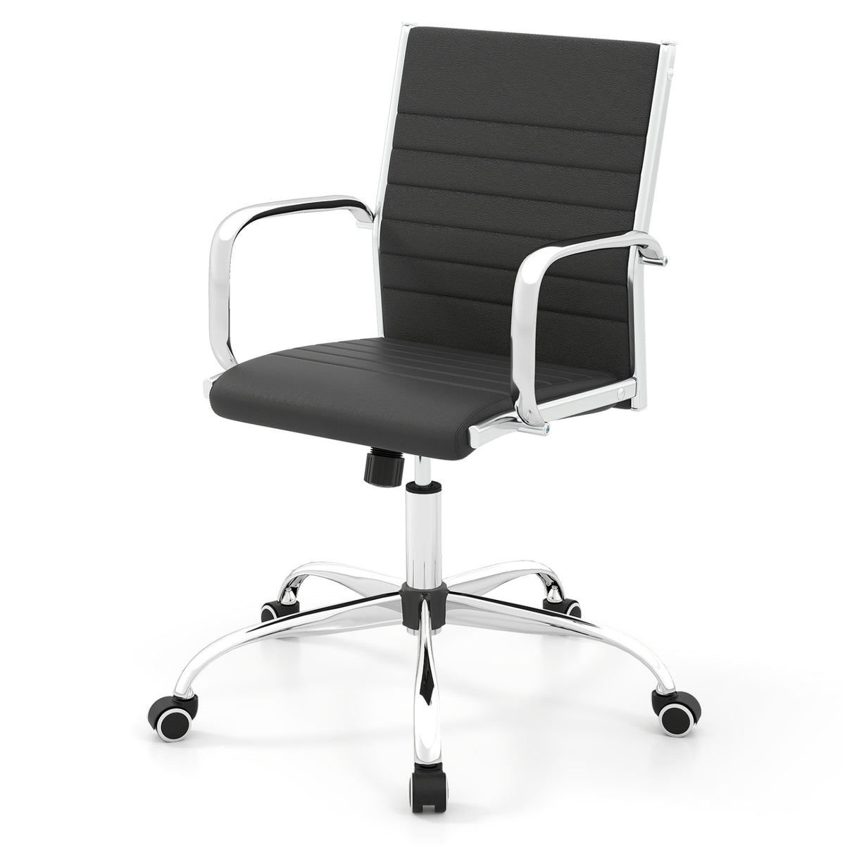 High Back Ribbed Office Chair with Armrests-Black