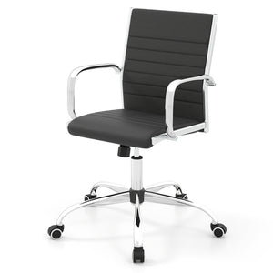 High Back Ribbed Office Chair with Armrests-Black