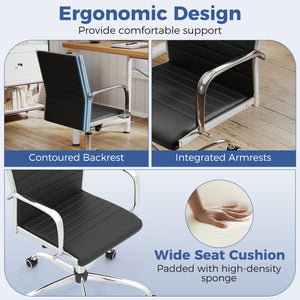 High Back Ribbed Office Chair with Armrests-Black