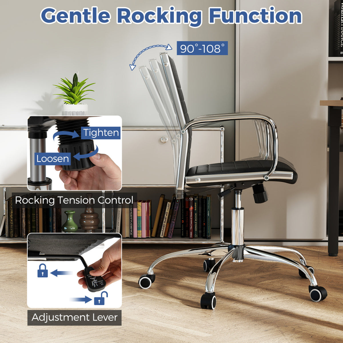High Back Ribbed Office Chair with Armrests-Black