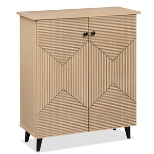 Highâ€‘quality 2â€‘Door Geometric Cabinet Freestanding Decorative Footwear Storage Unit with Carved Panels for Indoor Home Use-Natural