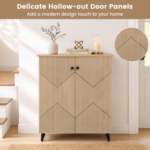 Highâ€‘quality 2â€‘Door Geometric Cabinet Freestanding Decorative Footwear Storage Unit with Carved Panels for Indoor Home Use-Natural