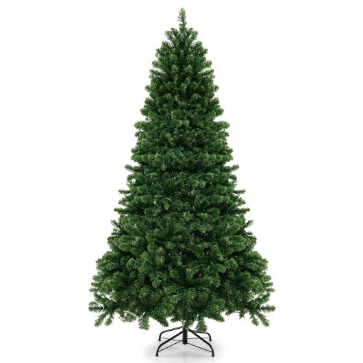 6/7/8 Feet Hinged Christmas Tree with PVC Branch Tips Warm White LED Lights-7 ft