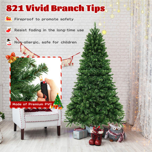 6/7/8 Feet Hinged Christmas Tree with PVC Branch Tips Warm White LED Lights-6 ft
