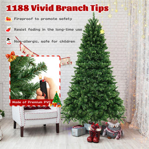 6/7/8 Feet Hinged Christmas Tree with PVC Branch Tips Warm White LED Lights-7 ft