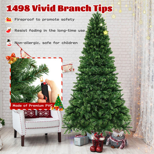 6/7/8 Feet Hinged Christmas Tree with PVC Branch Tips Warm White LED Lights-8 ft