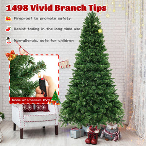 6/7/8 Feet Hinged Christmas Tree with PVC Branch Tips Warm White LED Lights-8 ft